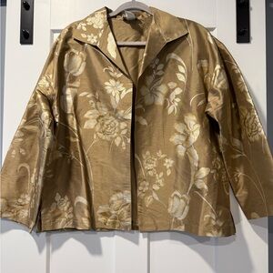 Vintage Silk Overpiece Jacket in Gold Floral by Lisbeth Oslo Ladies Sz Large
